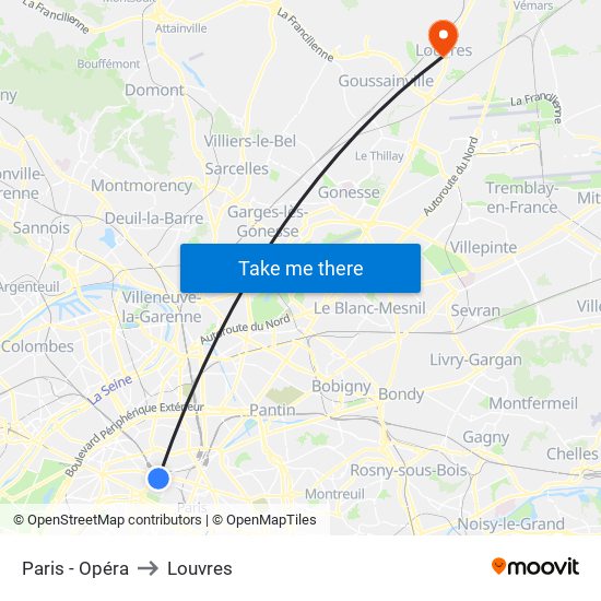 Paris - Opéra to Louvres map