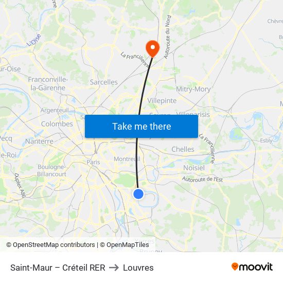 Saint-Maur – Créteil RER to Louvres map