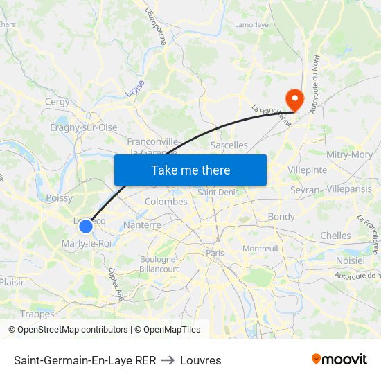 Saint-Germain-En-Laye RER to Louvres map