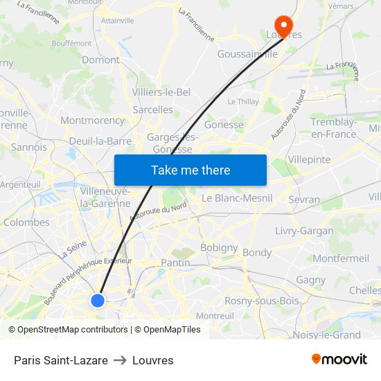 Paris Saint-Lazare to Louvres map