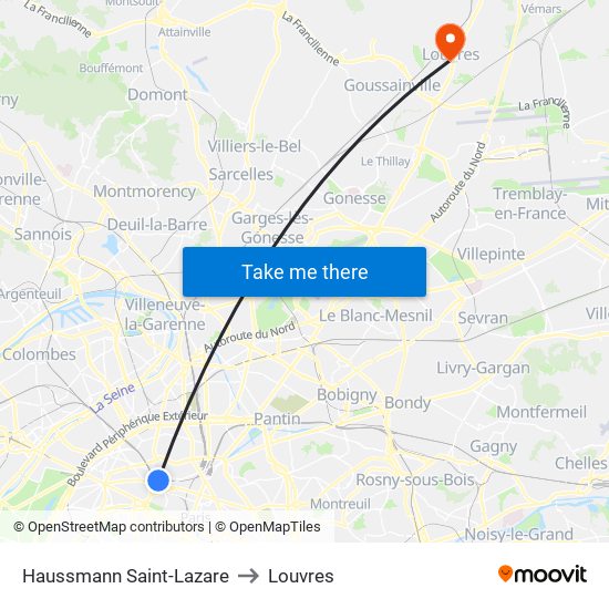 Haussmann Saint-Lazare to Louvres map