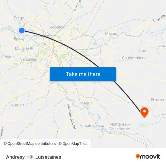 Andresy to Luisetaines map