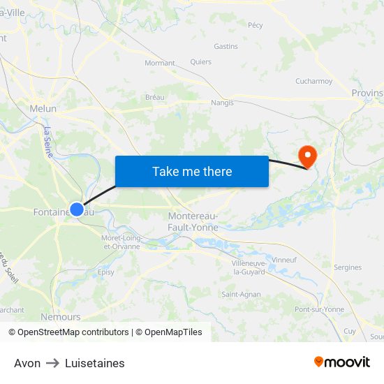 Avon to Luisetaines map