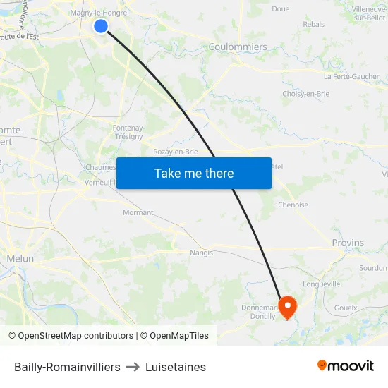 Bailly-Romainvilliers to Luisetaines map
