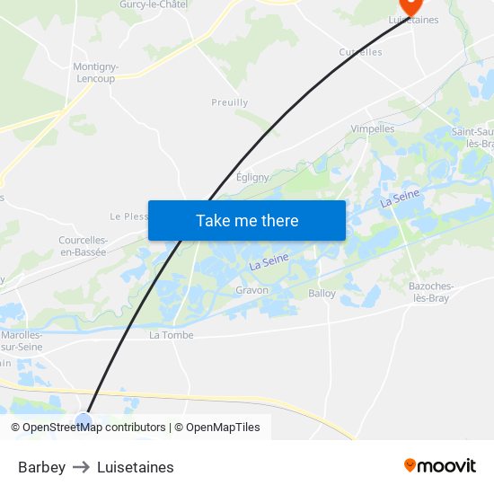 Barbey to Luisetaines map