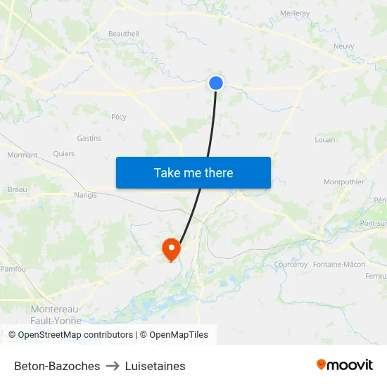Beton-Bazoches to Luisetaines map