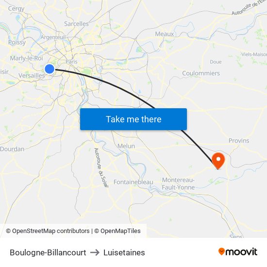 Boulogne-Billancourt to Luisetaines map