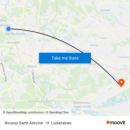 Boussy-Saint-Antoine to Luisetaines map