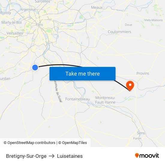 Bretigny-Sur-Orge to Luisetaines map