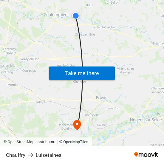 Chauffry to Luisetaines map
