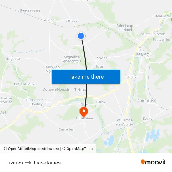 Lizines to Luisetaines map