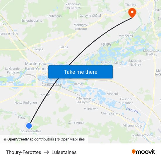 Thoury-Ferottes to Luisetaines map