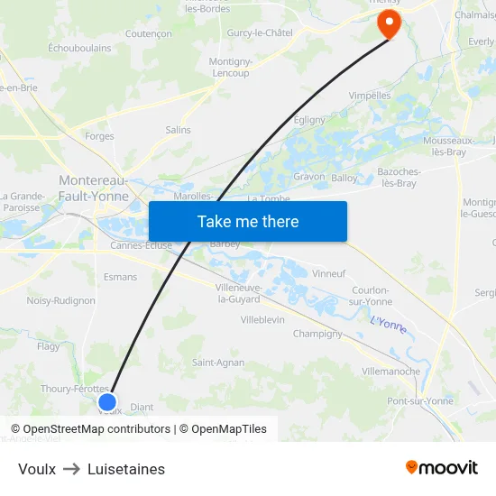 Voulx to Luisetaines map