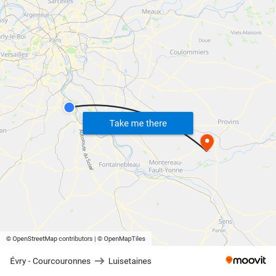 Évry - Courcouronnes to Luisetaines map