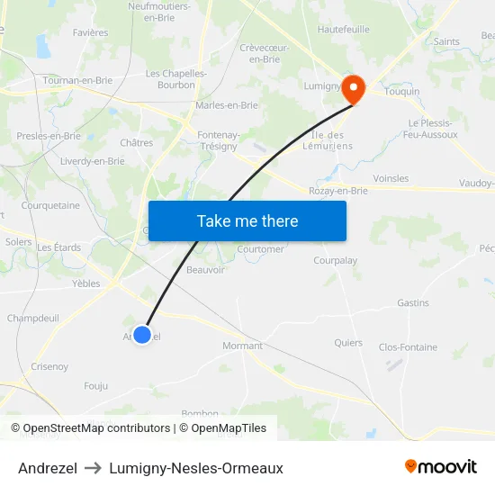 Andrezel to Lumigny-Nesles-Ormeaux map