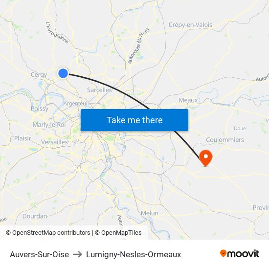 Auvers-Sur-Oise to Lumigny-Nesles-Ormeaux map