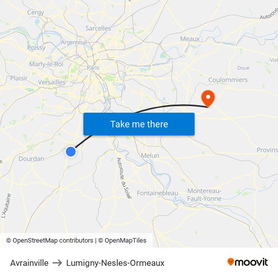 Avrainville to Lumigny-Nesles-Ormeaux map