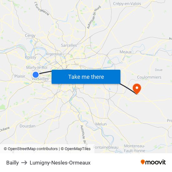 Bailly to Lumigny-Nesles-Ormeaux map