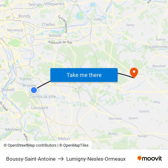 Boussy-Saint-Antoine to Lumigny-Nesles-Ormeaux map