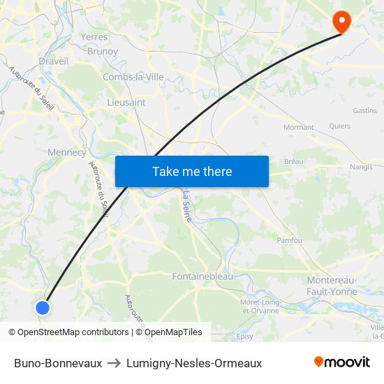 Buno-Bonnevaux to Lumigny-Nesles-Ormeaux map