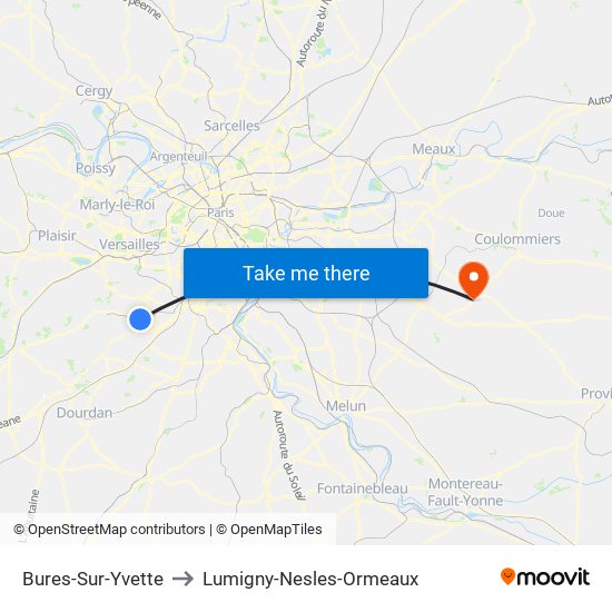 Bures-Sur-Yvette to Lumigny-Nesles-Ormeaux map
