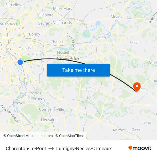 Charenton-Le-Pont to Lumigny-Nesles-Ormeaux map