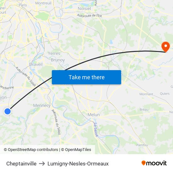 Cheptainville to Lumigny-Nesles-Ormeaux map