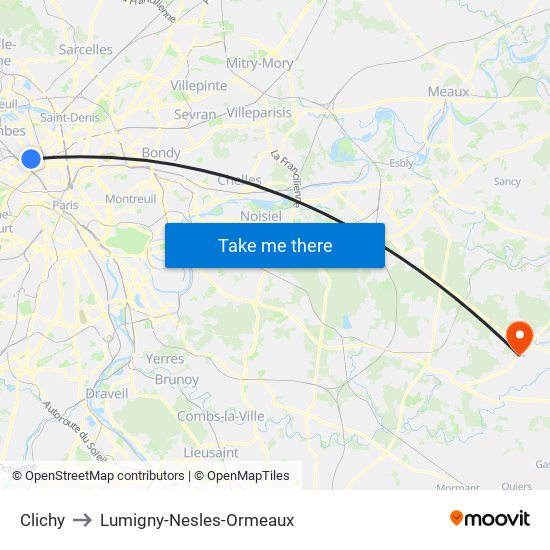 Clichy to Lumigny-Nesles-Ormeaux map