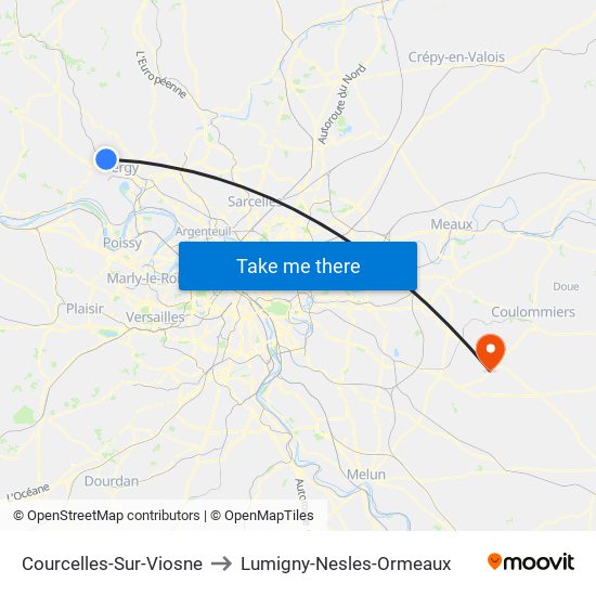 Courcelles-Sur-Viosne to Lumigny-Nesles-Ormeaux map