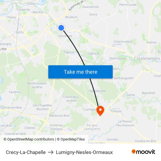 Crecy-La-Chapelle to Lumigny-Nesles-Ormeaux map