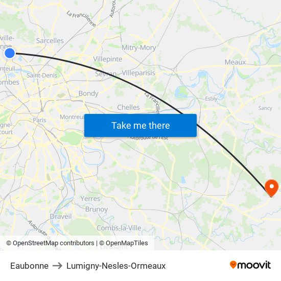 Eaubonne to Lumigny-Nesles-Ormeaux map