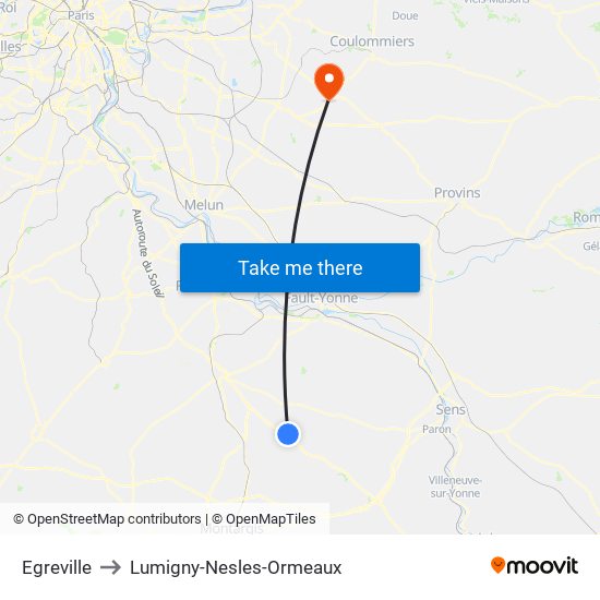 Egreville to Lumigny-Nesles-Ormeaux map