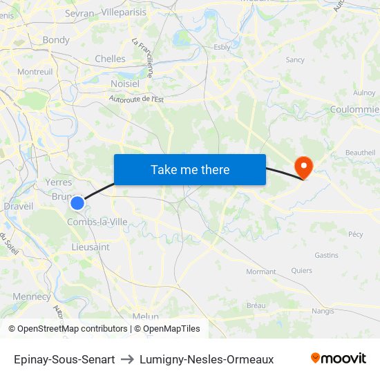 Epinay-Sous-Senart to Lumigny-Nesles-Ormeaux map