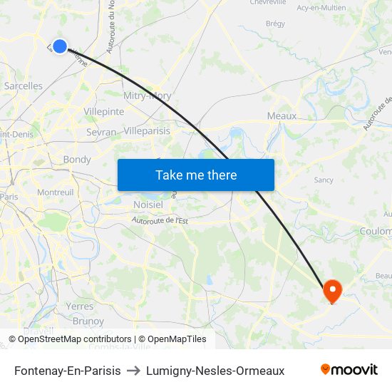 Fontenay-En-Parisis to Lumigny-Nesles-Ormeaux map