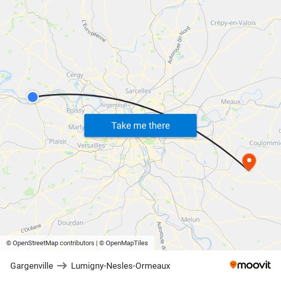 Gargenville to Lumigny-Nesles-Ormeaux map