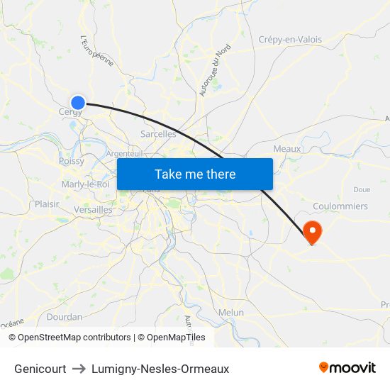 Genicourt to Lumigny-Nesles-Ormeaux map