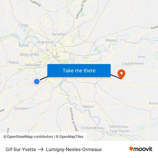 Gif-Sur-Yvette to Lumigny-Nesles-Ormeaux map
