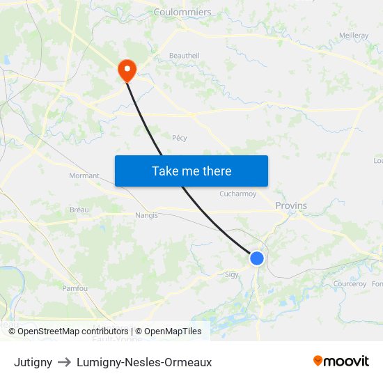 Jutigny to Lumigny-Nesles-Ormeaux map