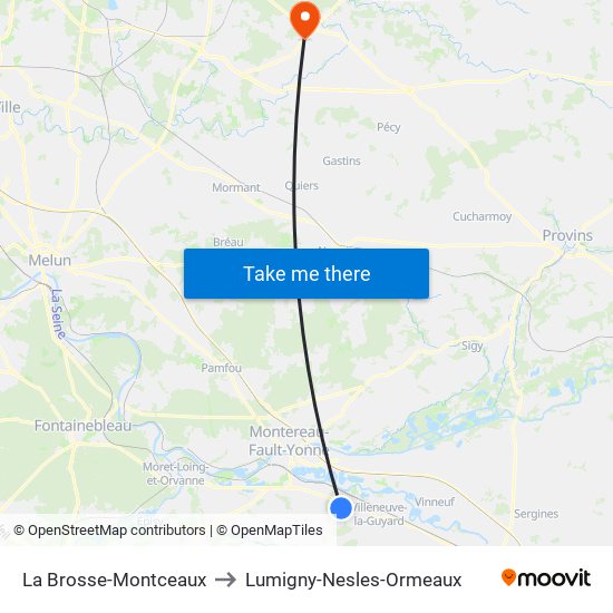 La Brosse-Montceaux to Lumigny-Nesles-Ormeaux map