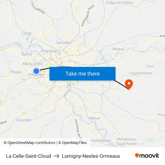 La Celle-Saint-Cloud to Lumigny-Nesles-Ormeaux map