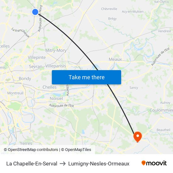 La Chapelle-En-Serval to Lumigny-Nesles-Ormeaux map