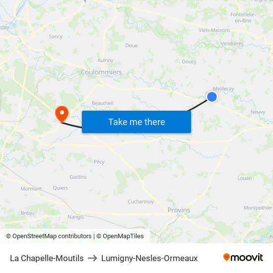 La Chapelle-Moutils to Lumigny-Nesles-Ormeaux map