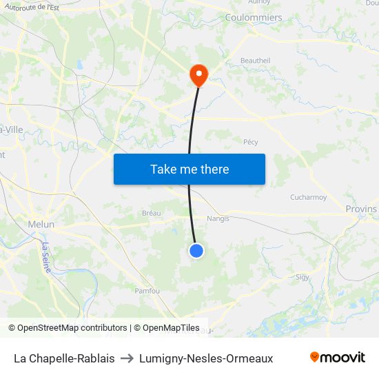 La Chapelle-Rablais to Lumigny-Nesles-Ormeaux map