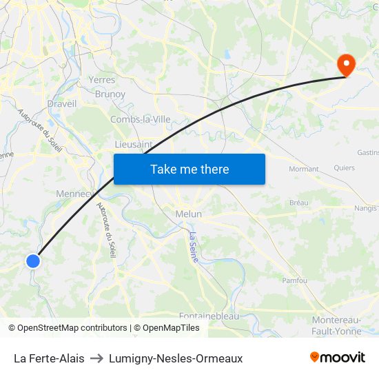La Ferte-Alais to Lumigny-Nesles-Ormeaux map