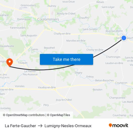 La Ferte-Gaucher to Lumigny-Nesles-Ormeaux map