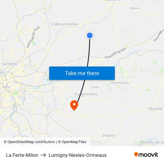 La Ferte-Milon to Lumigny-Nesles-Ormeaux map