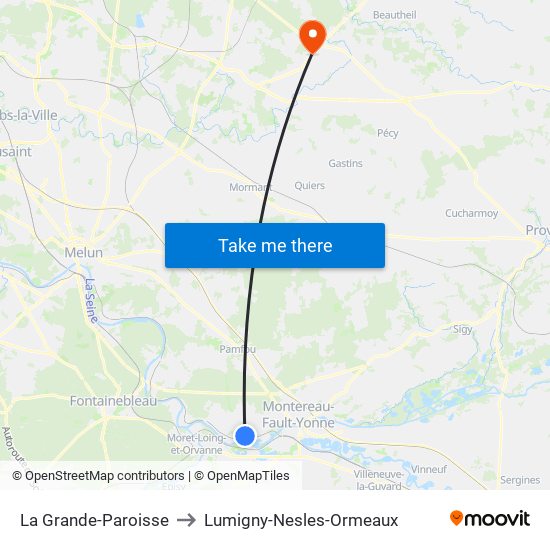 La Grande-Paroisse to Lumigny-Nesles-Ormeaux map