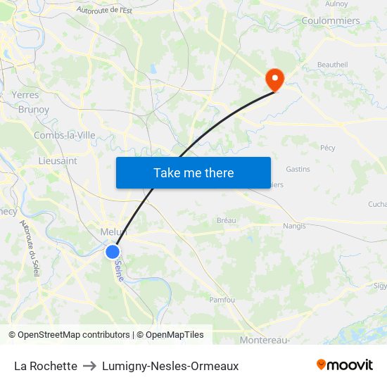 La Rochette to Lumigny-Nesles-Ormeaux map