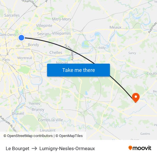 Le Bourget to Lumigny-Nesles-Ormeaux map