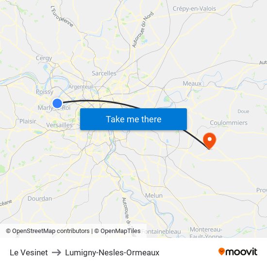 Le Vesinet to Lumigny-Nesles-Ormeaux map